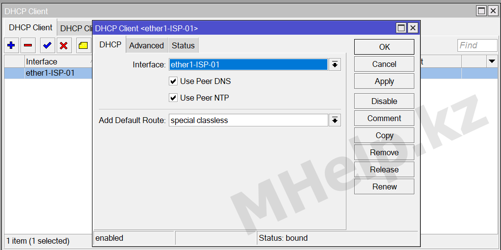 Настройка клиента DHCP на MikroTik Настройка Beeline на MikroTik, Настройка клиента DHCP